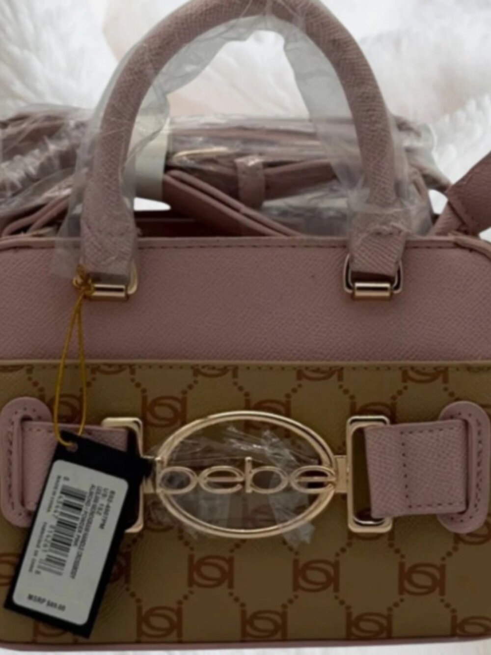 Bebe Leilani Monogram Handle/crossbody/ Almond And Powder Pink. Clutch NWT